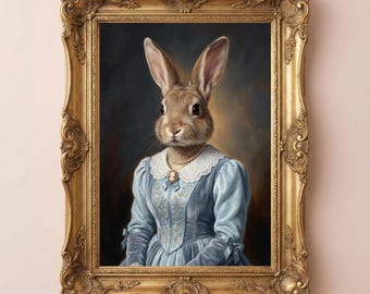Retrato de conejo victoriano, arte de pared de conejito vintage, decoración infantil estilo cottagecore, impresión de Alicia en el país de las maravillas