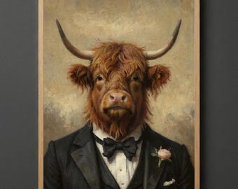 Highland Cow Wall Art Print, Scottish Decor, Farmhouse Animal Portrait, Hairy Coo Gift
