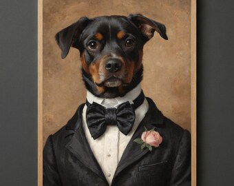 Plakat ścienny z rottweilerem, wiktoriański portret psa, prezent dla taty rottweilera, wersja cyfrowa do pobrania