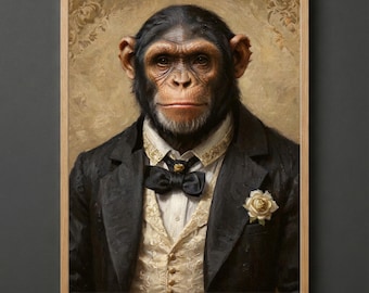 Lámina de chimpancé para pared, retrato victoriano de mono, decoración ecléctica, arte divertido para la oficina
