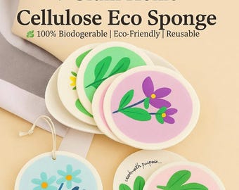 Floral Cellulose Sponges | Eco-Friendly Kitchen Cleaning Pads (5-Piece Set)