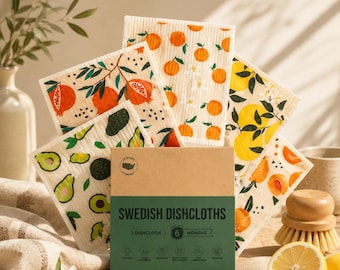 Set of 5 Fruit Swedish Dishcloths, Eco-Friendly Reusable Kitchen Cloths