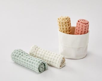 Cotton Waffle Dishcloth Set | Reusable Kitchen Towels with Basket