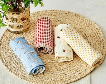 Reusable designed 100% Cotton Kitchen Towels Set of 4, Soft Gauze Dish Cloths, Eco Friendly Kitchen Towels, Gift Boxed Housewarming Gift