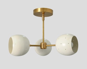 Semi Flush Mount Ceiling Light Fixture Modern Brass Chandelier White Shade Sputnik Lamps