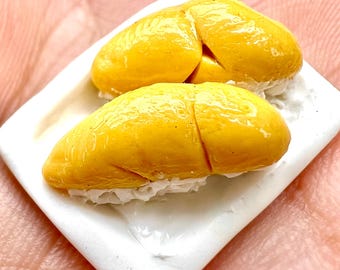 Handmade Miniature Thai Market Durian Tray – Wrapped Fresh Street Fruit Sculpture | Polymer clay