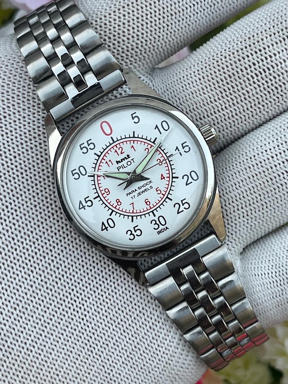 Vintage HMT Pilot Hand Winding Watch India Made Stainless Steel Men's Classic Mechanical Wristwatch