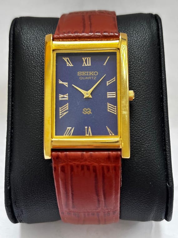 Seiko Quartz Gold Tone Watch Brown Leather Band Vintage Men's Dress Watch Japan Timepiece