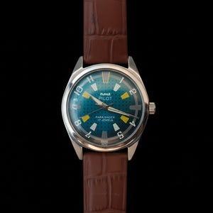 Reloj de pulsera HMT Pilot de acero inoxidable con movimiento mecánico de cuerda manual Para Shock, 17 joyas, esfera analógica, para hombre, 36 mm