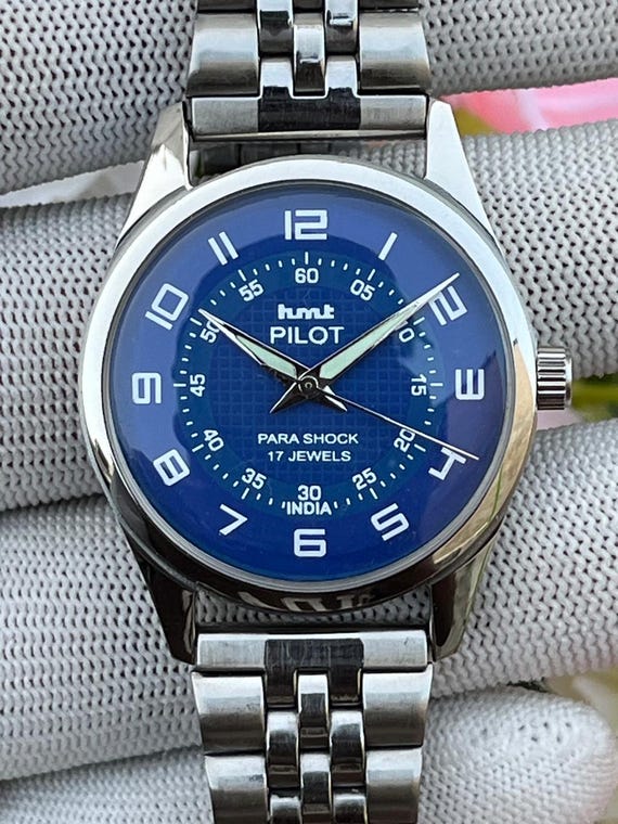 Vintage HMT Pilot Hand Winding Watch India Made Stainless Steel Men's Classic Mechanical Wristwatch