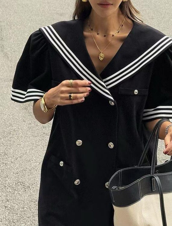 Sailor Collar Mini Dress-style Jumpsuit, Marine One-piece