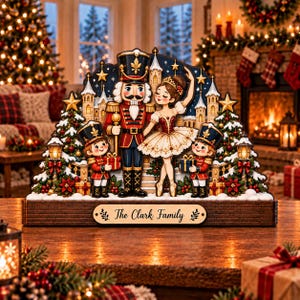 Personalized Nutcracker Family Holiday Display, Custom Wooden Keepsake (4-14 Inch)
