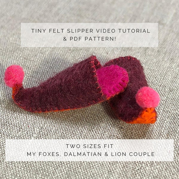 Wool felt slipper tutorial and pattern, Miniature slipper tutorial and pattern