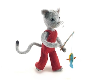 Calvin Cat hand-stitching kit, cat sewing kit, felt cat, cat doll