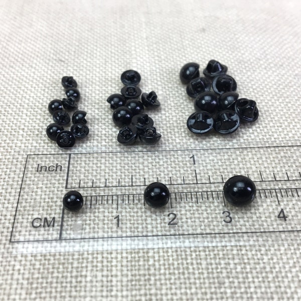 Sew-in button eyes, 4mm, 5mm, 6mm