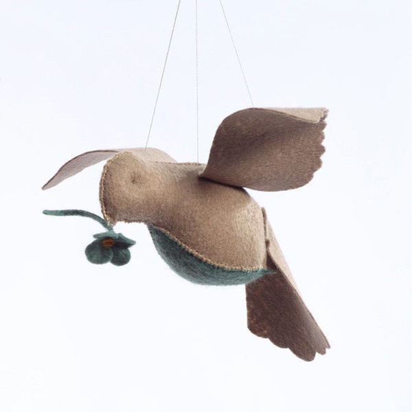 Beige/teal bird in flight kit, felt kit, sewing kit, crafts for kids, beginner sewing kit, bird ornament kit, hand sewing kit