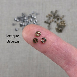 4mm buttons, metal buttons, metal two hole buttons, miniature buttons, Doll buttons image 3