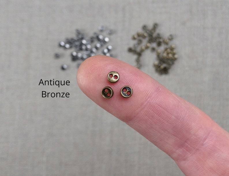 4mm buttons, metal buttons, metal two hole buttons, miniature buttons, Doll buttons image 3