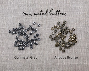 4mm buttons, metal buttons, metal two hole buttons, miniature buttons, Doll buttons