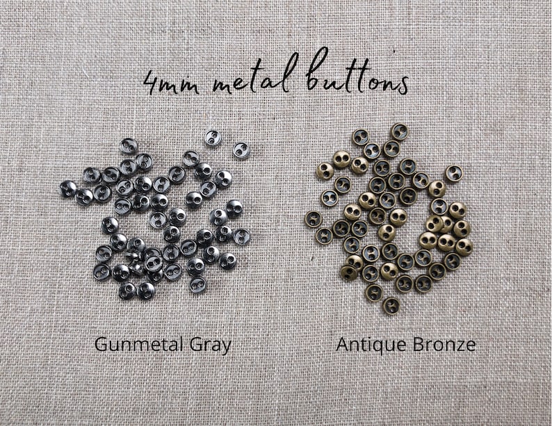 4mm buttons, metal buttons, metal two hole buttons, miniature buttons, Doll buttons image 1