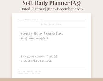 2026 Dated Daily Planner | A5 Printable PDF + PNG | June–December Daily Reflection Page