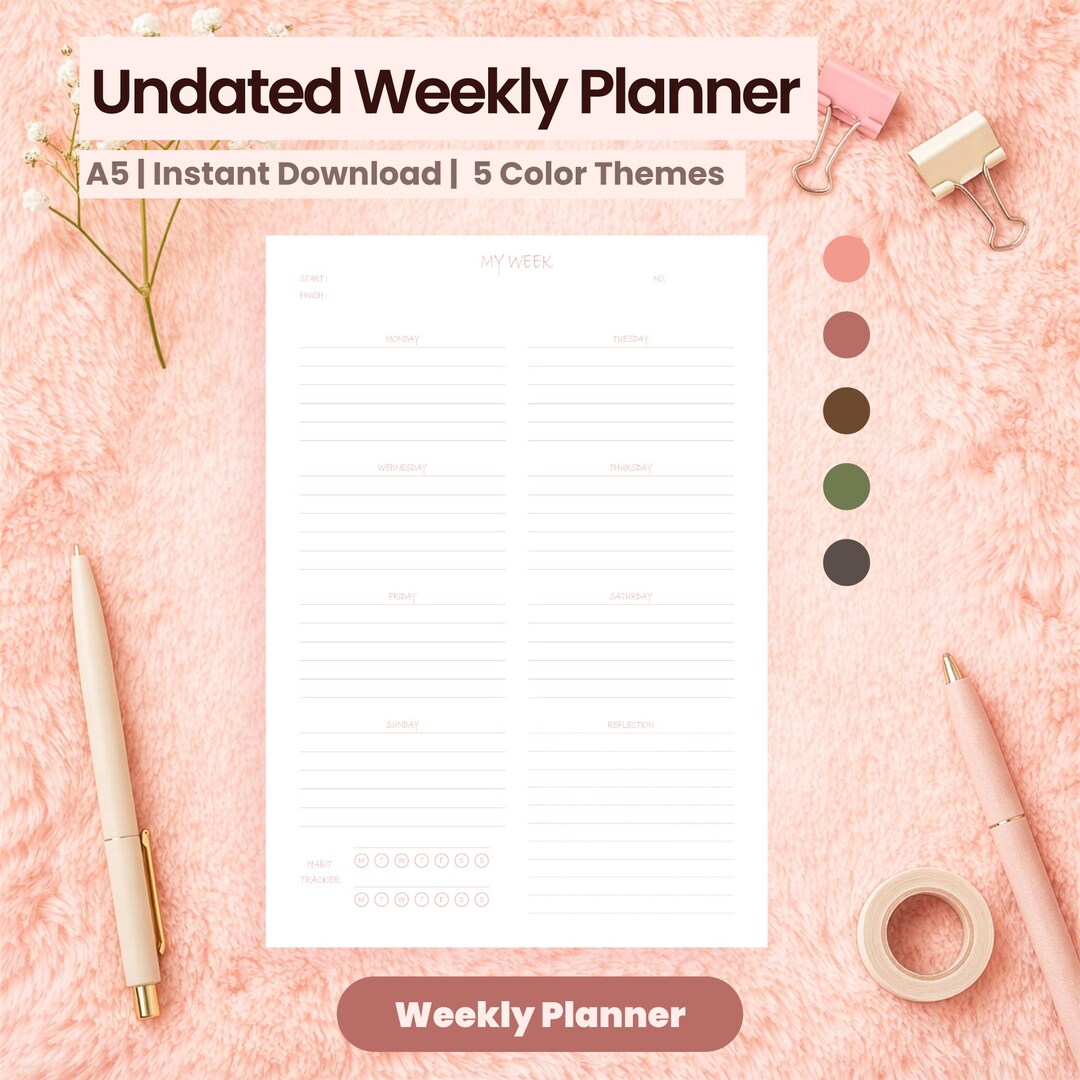 Simple Weekly Planner Printable – Undated Minimal A5 Planner - Etsy