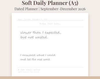 2026 Daily Planner A5 Printable | September to December Dated Planner Insert | 122 Pages PDF PNG Journal