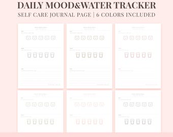 Daily Mood Tracker & Water Tracker Printable | A5 Wellness Planner | 6 Color Bundle PDF PNG