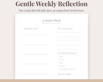 Gentle Weekly Reflection Planner | Minimal Self-Care Reset Journal | US Letter | Instant download