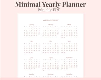 2026 Year at a Glance Calendar | Minimal Yearly Planner A5 | PDF PNG