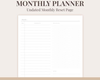 Half Letter Monthly Planner Printable | Vertical Timeline Planner | Undated Monthly Insert | PDF PNG