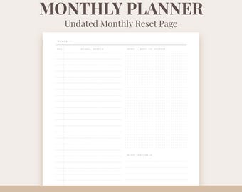 A4 Monthly Planner Printable, Vertical Timeline Planner, Undated Monthly Calendar PDF PNG