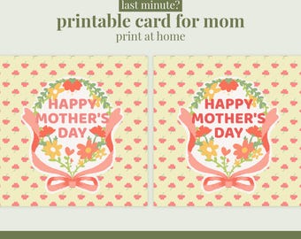 Mother’s Day Card for Mom Hand drawing Printable — Last Minute Gift, Instant Download, Cute Minimal Floral Card