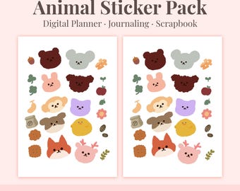Cute Animal Digital Planner Stickers PNG | GoodNotes Stickers | Printable Sticker Sheet
