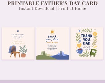Father's Day Card Handdrawing Printable Bundle | 3 Cards for Dad | Instant Download PNG | Last Minute Father's Day Gift