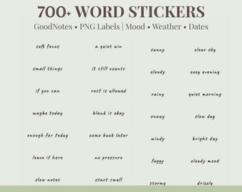 GoodNotes Word Stickers | 700+ Functional Digital Planner Labels | Mood Weather Date PNG Stickers
