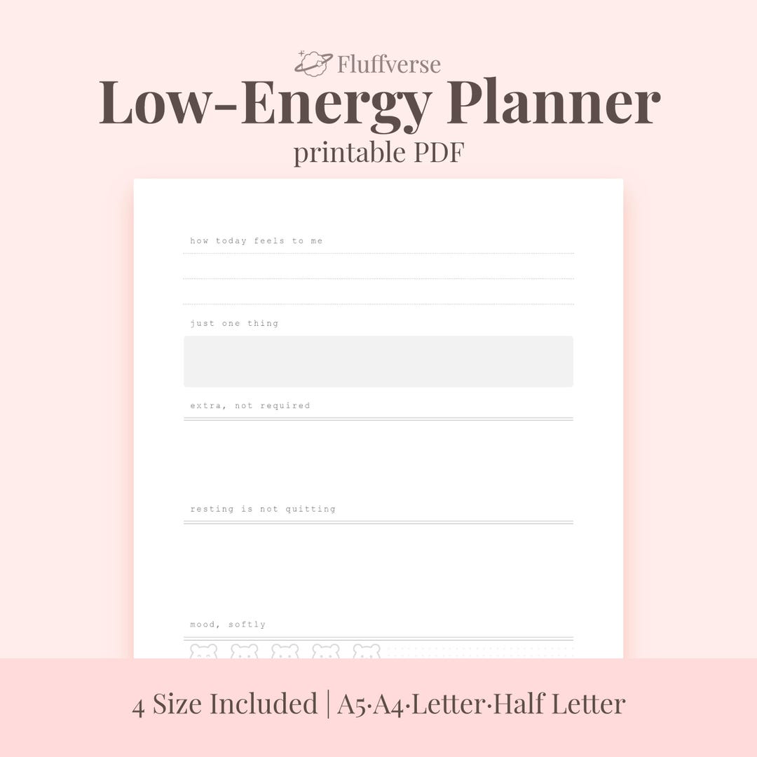 Low Energy Planner Printable – Gentle Daily Reflection Page | A4 A5 US ...