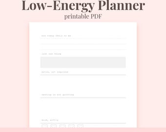Low Energy Daily Reflection Planner – Gentle Journaling PDF (A4, A5, US Letter, Half Letter)