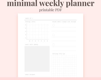 Minimal Weekly Planner – Gentle Low Energy Reset, Reflection | 4 sizes | PNG PDF | Digital Download