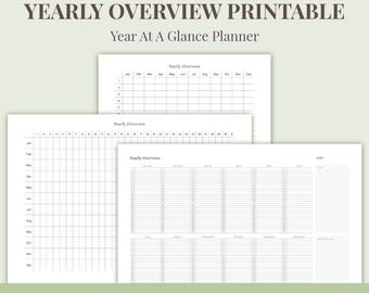 Year At A Glance Planner Bundle | Undated Yearly Overview | A4 A3 US Letter Tabloid | PDF PNG