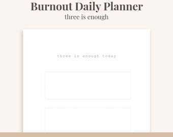 Burnout Friendly Daily Planner – Minimalist Three Task Page (Digital Download) (PDF, PNG, 4size)