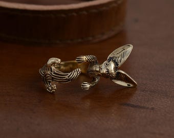 Rabbit Enamel Ring: Brass Boho Adjustable Ring