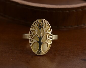 Tree of Life Ring: Brass Engraved Vintage Style Ring