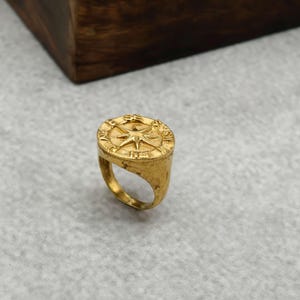 Viking Compass Ring: Gold Brass Norse Symbol Jewelry