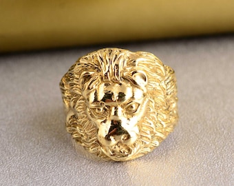 Lion Head Gold Ring: Brass Power Animal Ring
