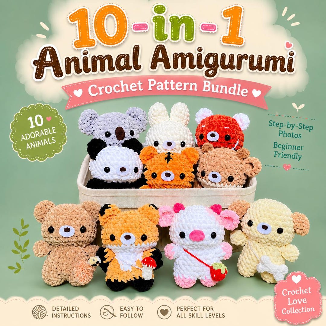 10-in-1 Animal Amigurumi Crochet Pattern Bundle | Cute Plush Animal PDF ...