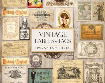 Vintage Labels Tags Printable Bundle, Junk Journal Ephemera, Antique ...