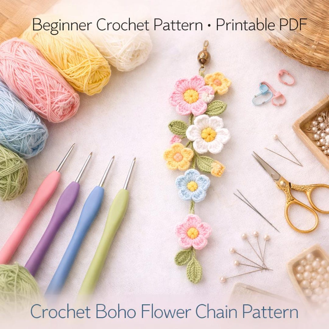 Crochet Flower Chain Pattern PDF | Boho Car Charm Hanging Garland ...