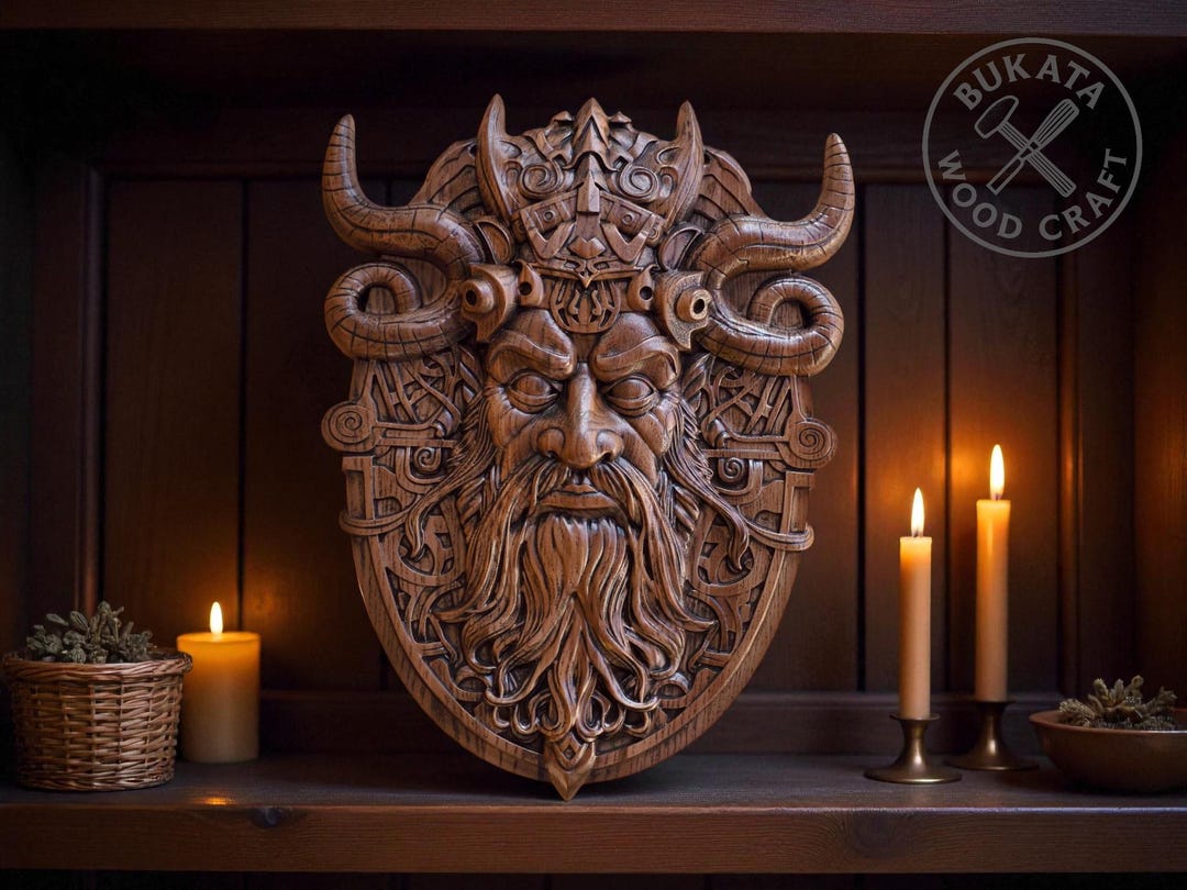 Viking Ritual Masks Wooden Viking Mask: Handcrafted Beard and Horns - Natural Wood - Etsy