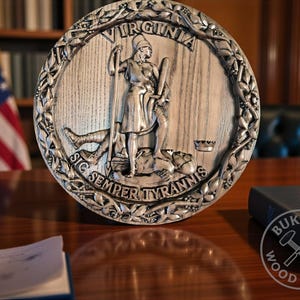 Virginia State Seal Wall Art - Rustic Stained Wood Plaque